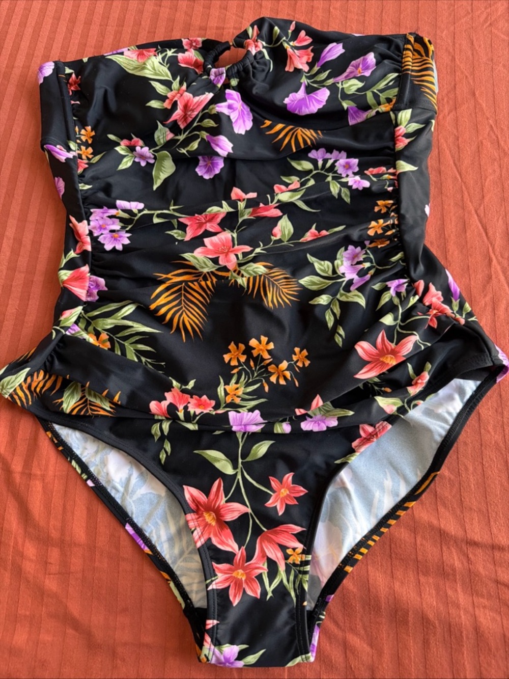 NWT Shade & Shore Black Floral Print One Piece Bathing Suit Swimwear Pick Size L
